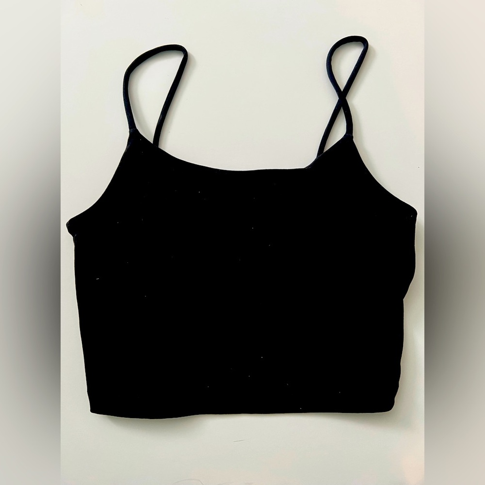 Black tank top with spaghetti straps and built in bra - size small